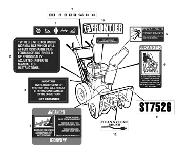 Decals Diagram and Parts List for 626752X16B-ST7526 2007 Briggs and Stratton Snow Blower